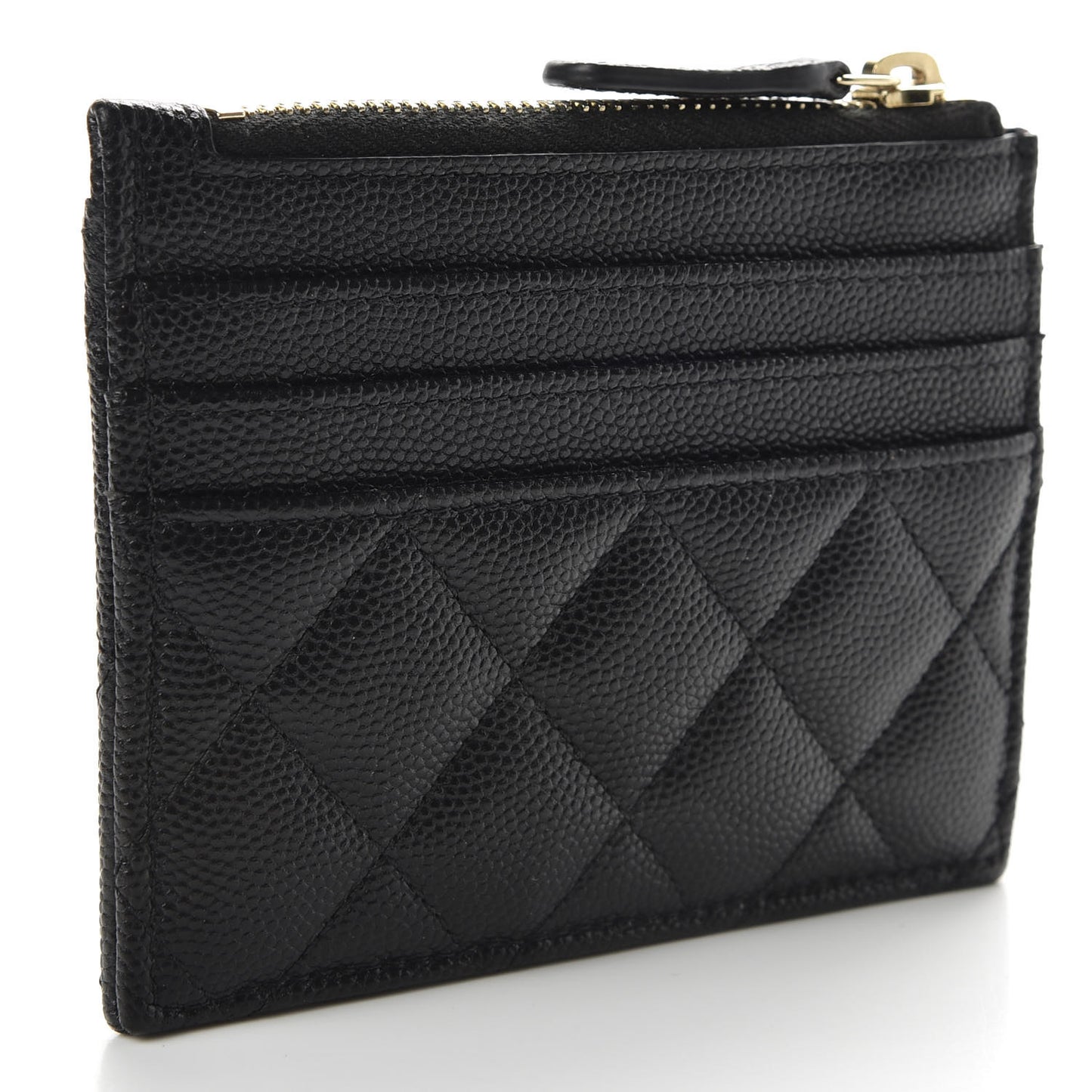 Caviar Quilted CC Zip Card Holder Black
