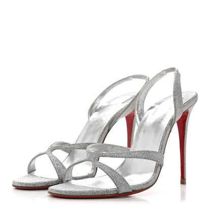 Christian Louboutin Glitter Emilie 100 Slingback Sandals 37 Silver 4 of 11
