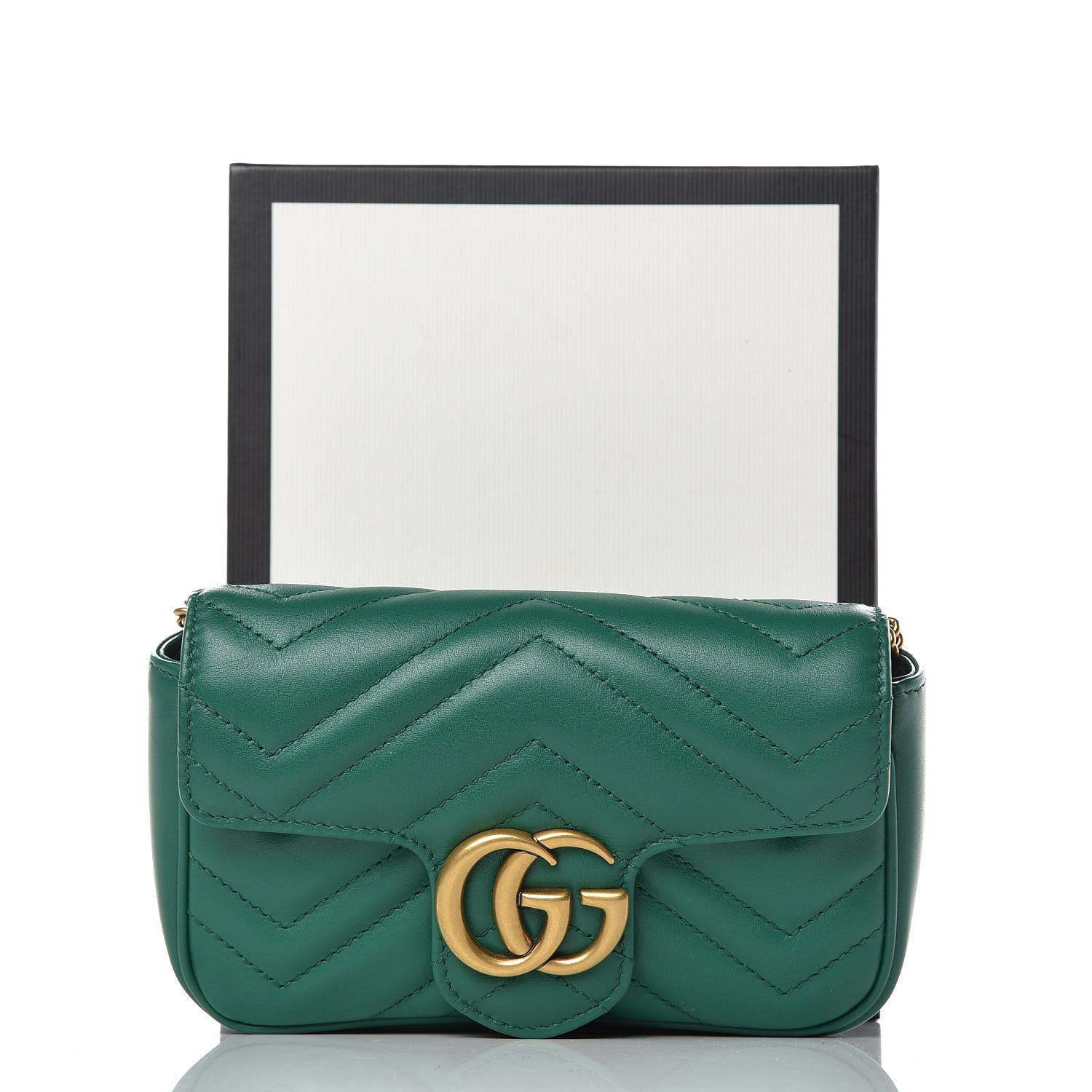 Gucci Calfskin Matelasse Super Mini GG Marmont Shoulder Bag Emerald Green 11 of 11