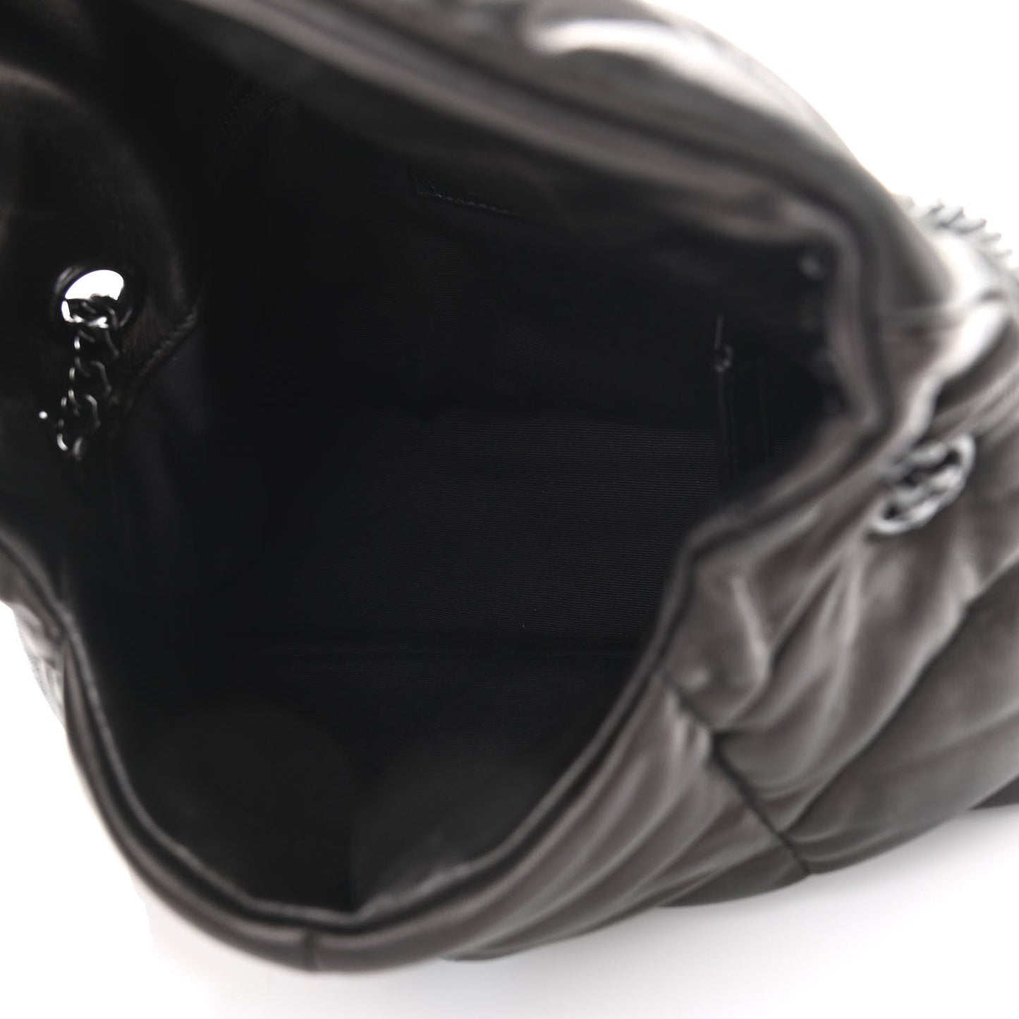 Lambskin Quilted Small Loulou Puffer Monogram Chain Satchel Black