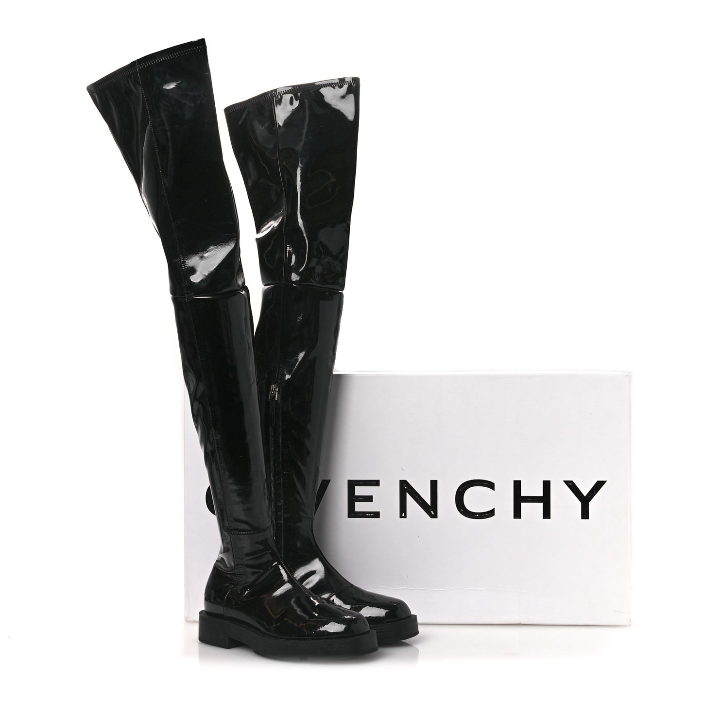 Patent Squared Over The Knee Flat Boots 36 Black
