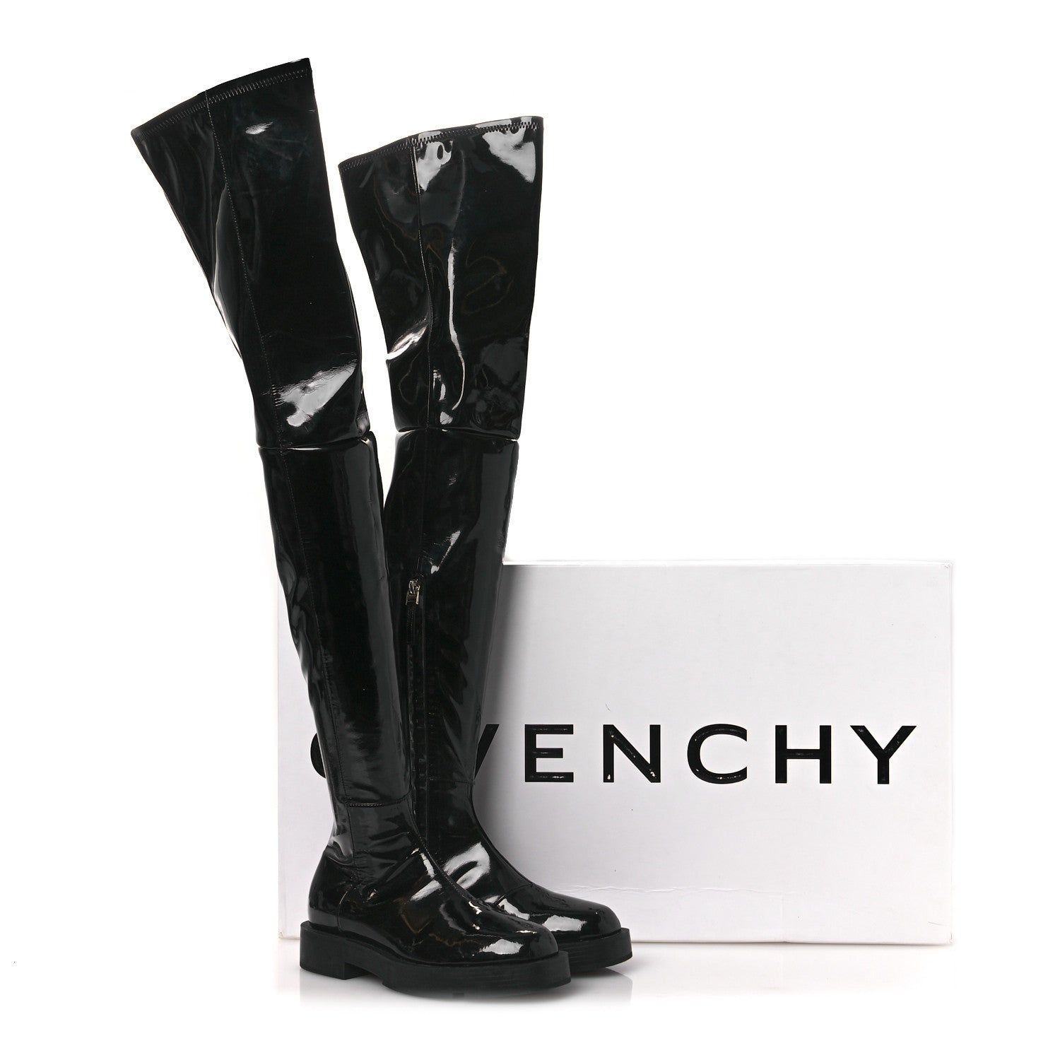 Givenchy Patent Squared Over The Knee Flat Boots 36 Black 11 of 11