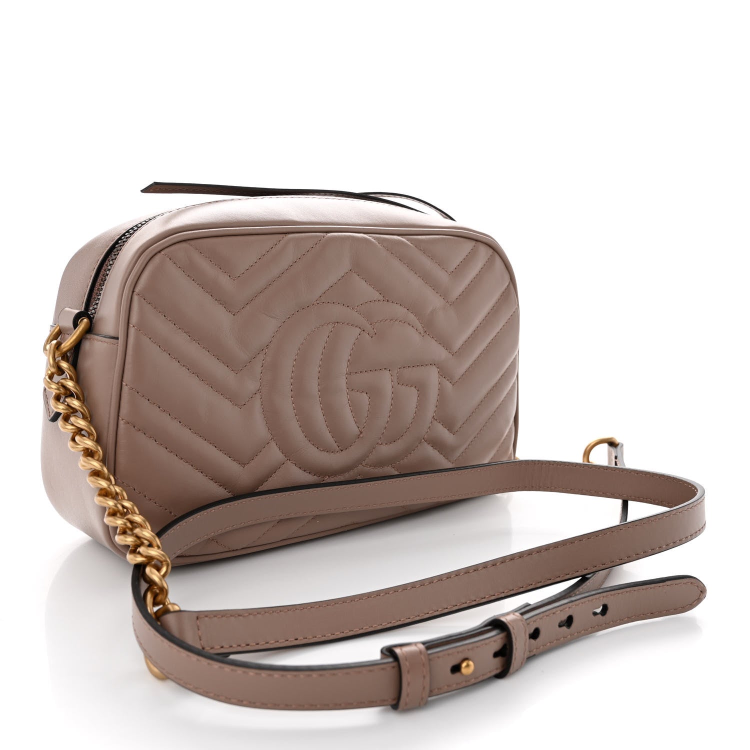 Gucci Calfskin Matelasse Small GG Marmont Chain Shoulder Bag Porcelain Rose 3 of 11