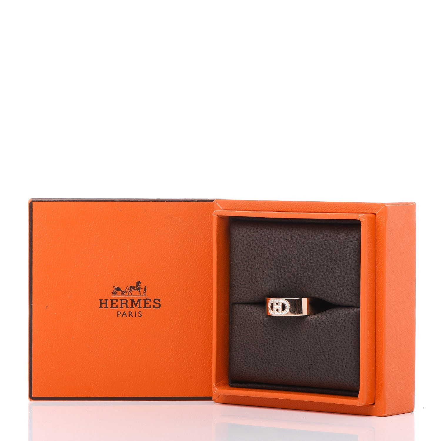 Hermes 18K Rose Gold Diamond PM H D'Ancre Ring 50 5.5 5 of 5