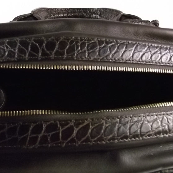 Crocodile Embossed Leather Trunkette Bag Chocolate Brown