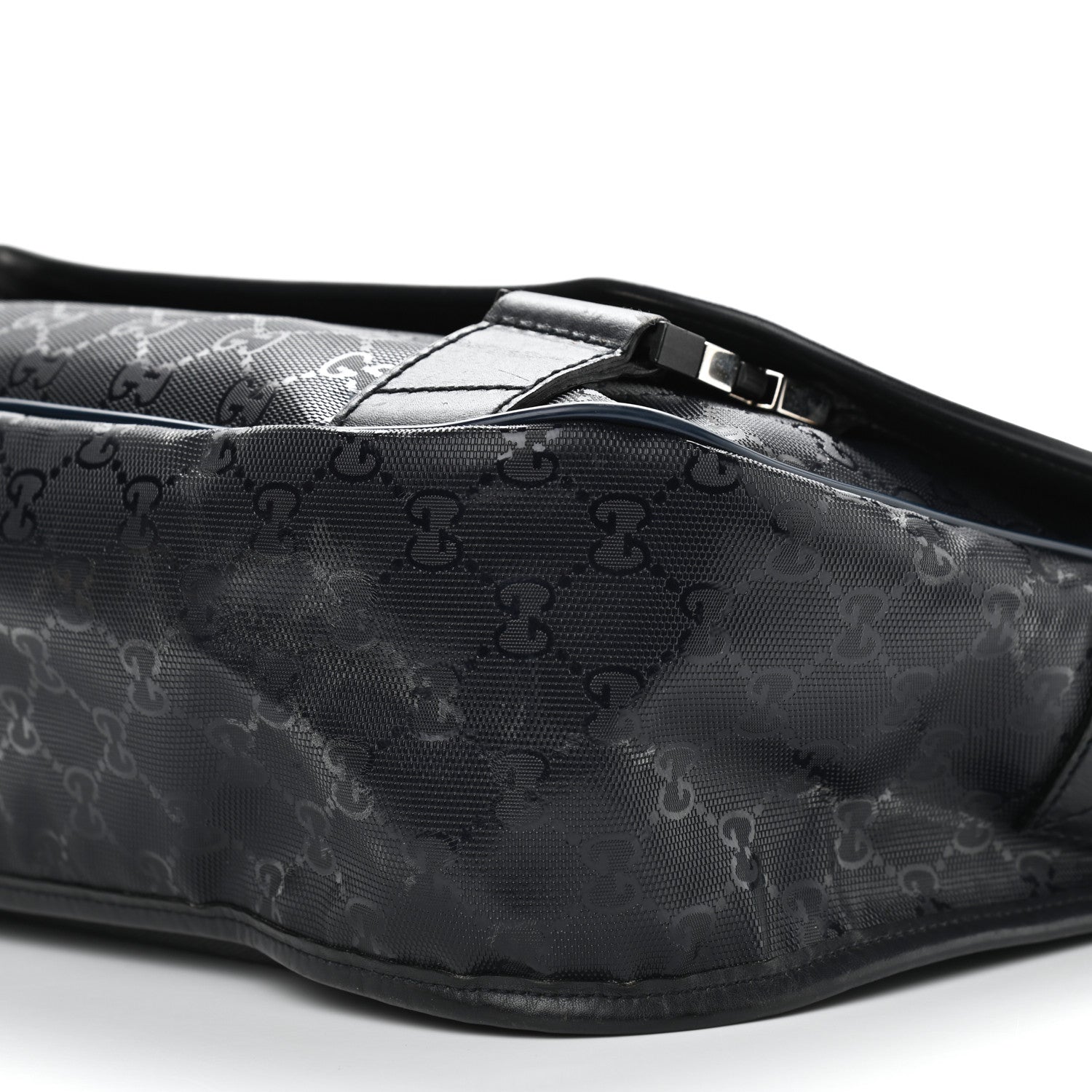 Gucci Imprime Monogram Medium Double Buckle Flap Messenger Bag Navy 9 of 16