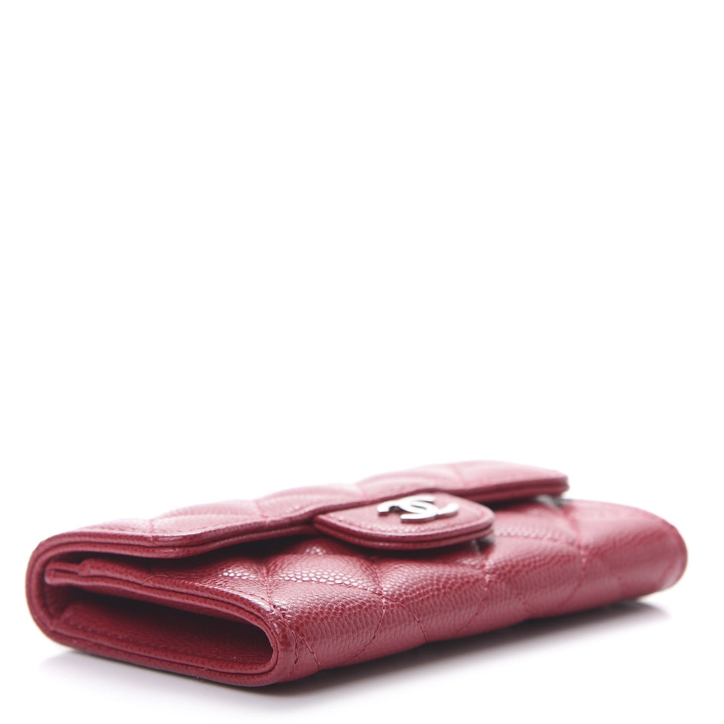 Caviar Quilted Flap Card Holder Wallet Dark Pink