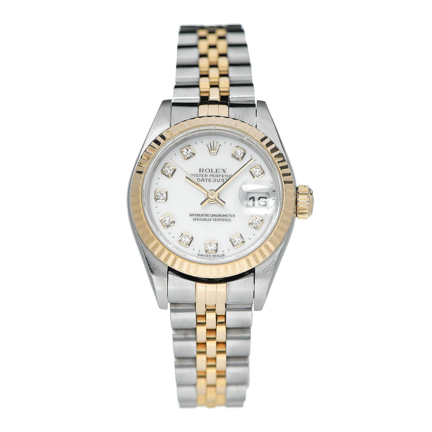 Stainless Steel 18K Yellow Gold Diamond 26mm Oyster Perpetual Datejust Watch White 79173