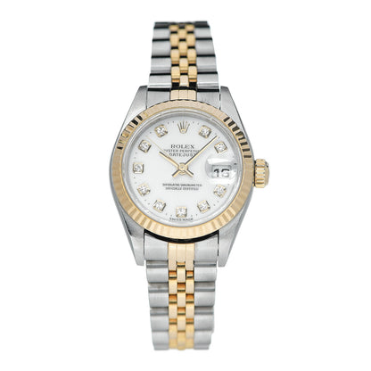 Rolex Stainless Steel 18K Yellow Gold Diamond 26mm Oyster Perpetual Datejust Watch White 79173 1 of 6