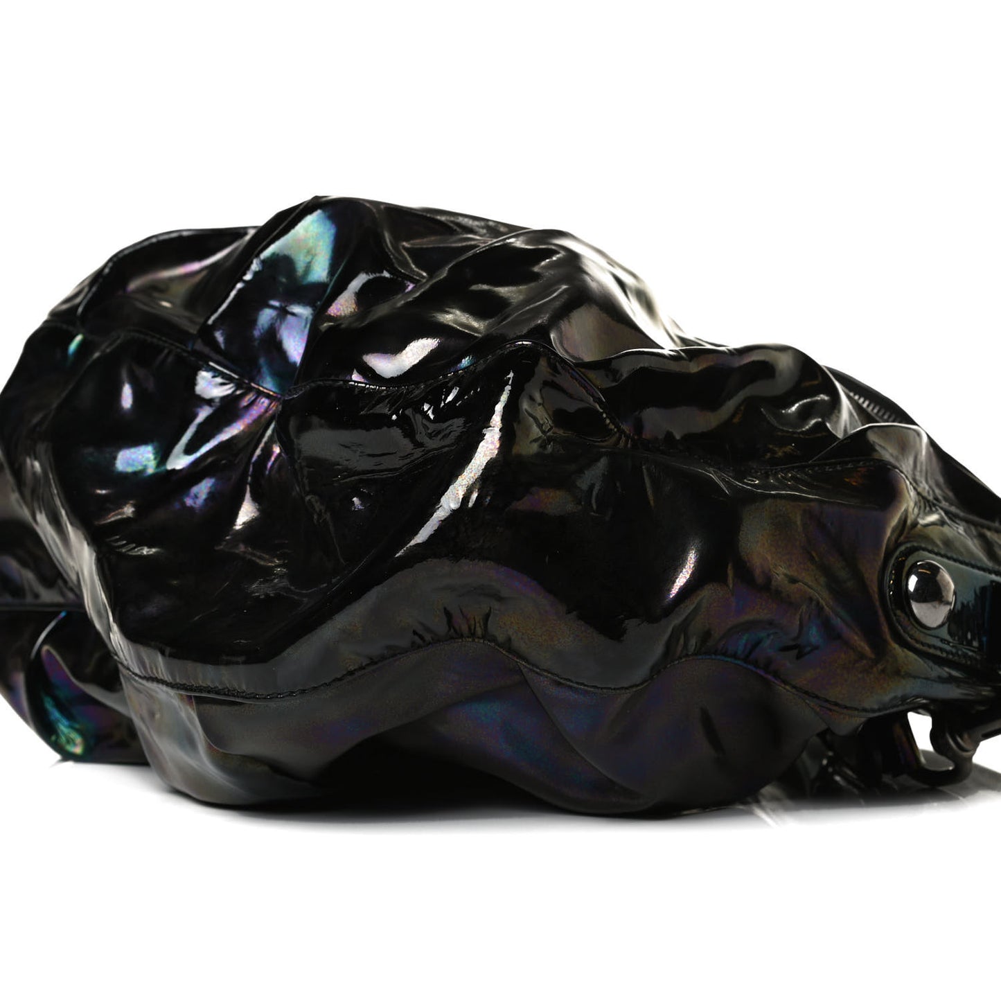 Iridescent Patent Medium Icon Bit Shoulder Bag Black