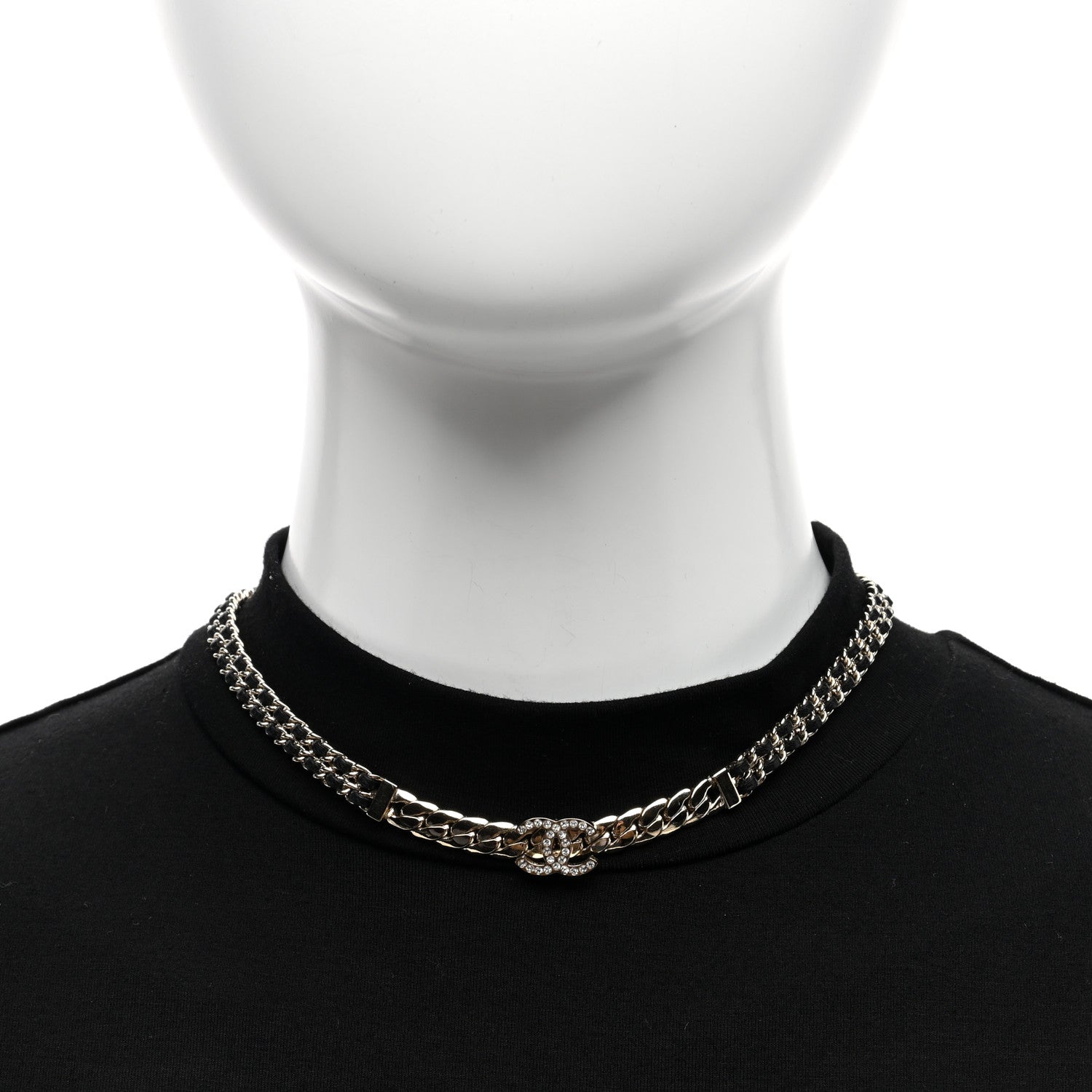 Chanel Lambskin Crystal CC Chain Choker Necklace Black Gold 2 of 5