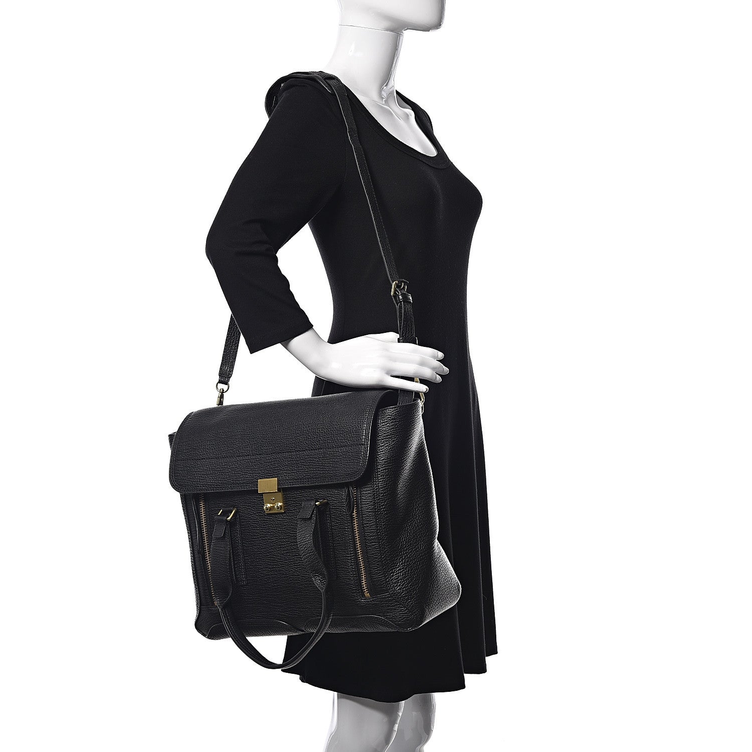 3.1 Phillip Lim 3.1 Textured Calfskin Large Pashli Satchel Black 2 of 9