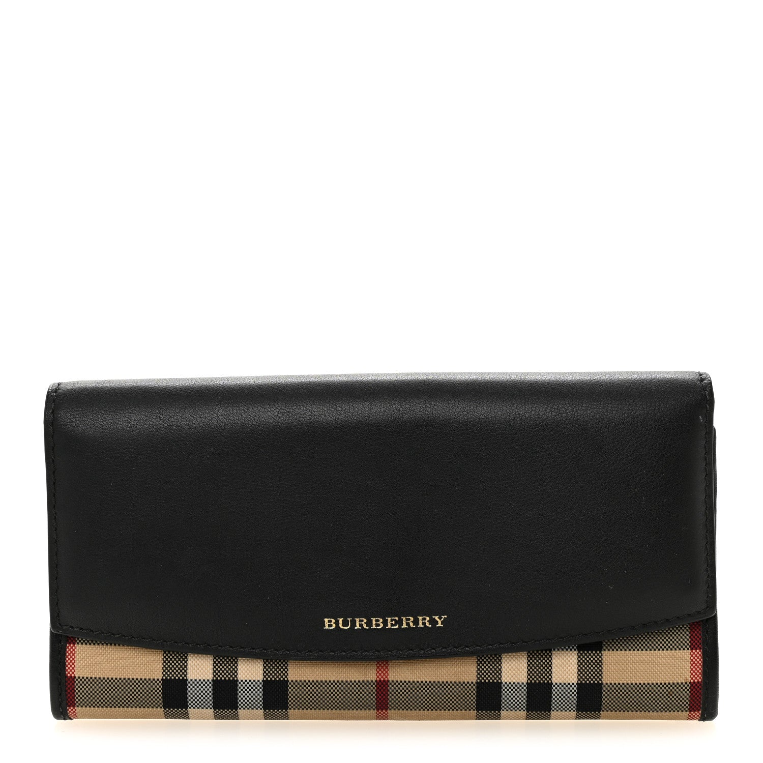 Burberry Calfskin Horseferry Check Porter Continental Wallet Black 1 of 6