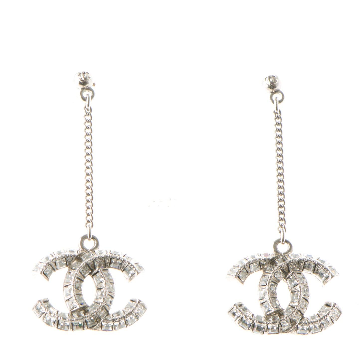 Baguette Crystal CC Dangle Earrings Silver