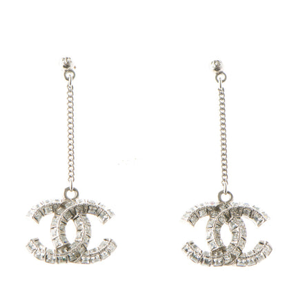 Chanel Baguette Crystal CC Dangle Earrings Silver 1 of 4