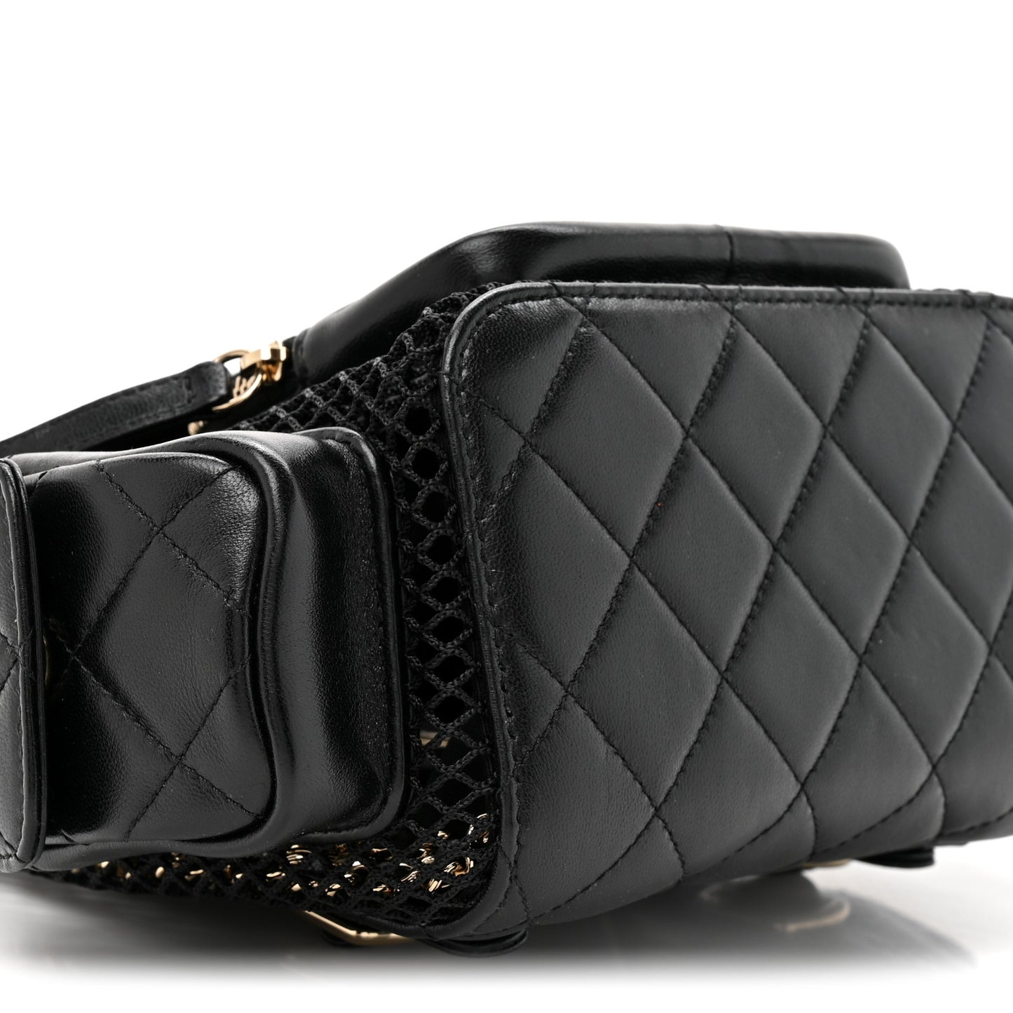 Shiny Lambskin Mesh Quilted Small Cargo Duma Drawstring Backpack Black