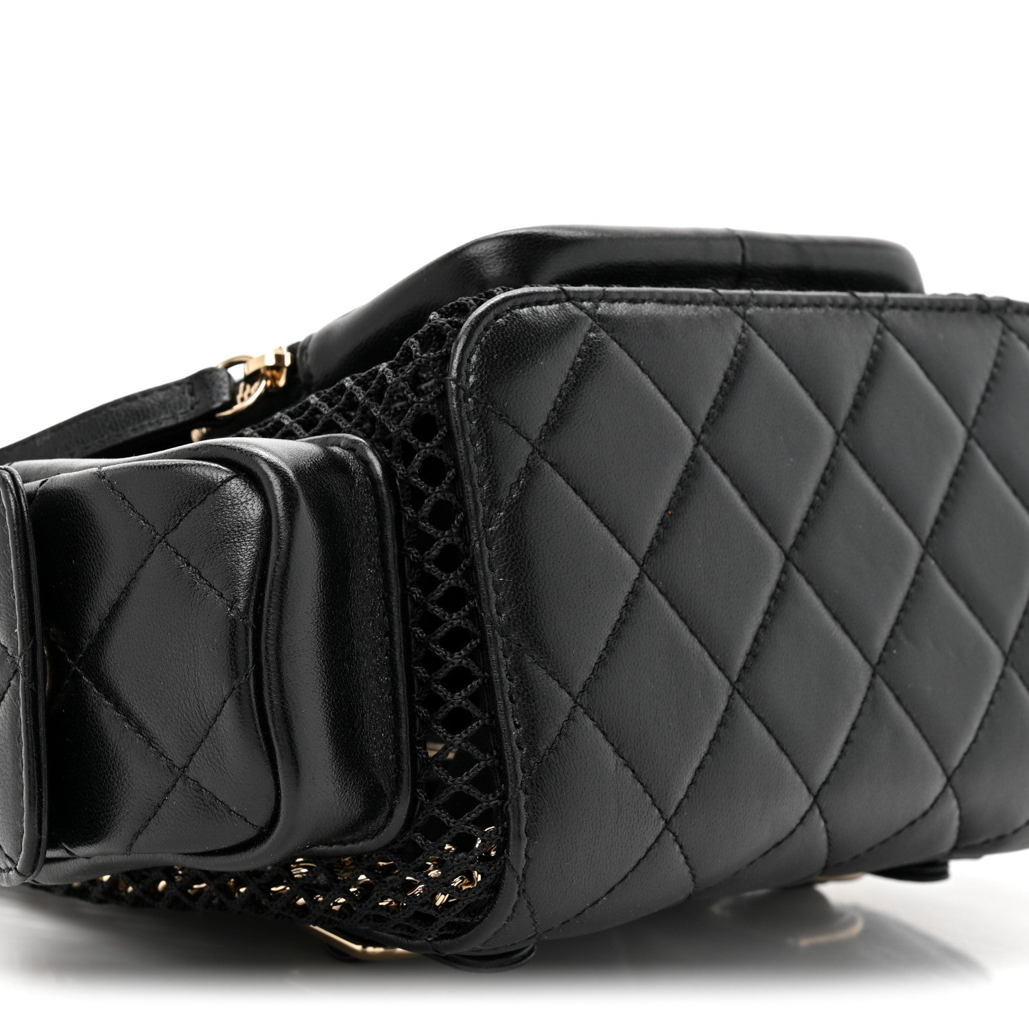 Chanel Shiny Lambskin Mesh Quilted Small Cargo Duma Drawstring Backpack Black 10 of 10
