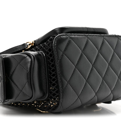 Chanel Shiny Lambskin Mesh Quilted Small Cargo Duma Drawstring Backpack Black 10 of 10