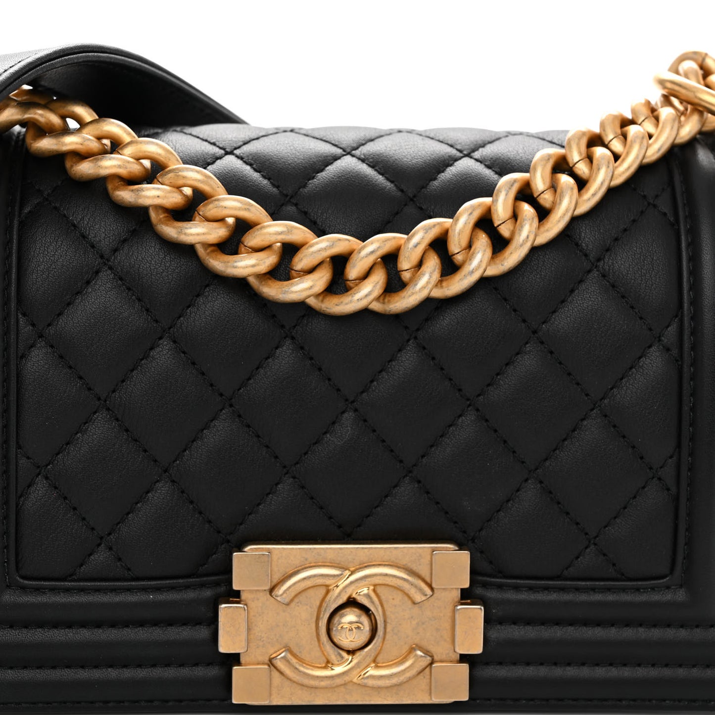 Calfskin Quilted Small Boy Flap Black