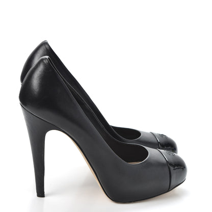 Chanel Lambskin Patent Cap Toe CC Pumps 38.5 Black 4 of 10
