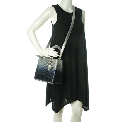 Christian Dior Metallic Patent Micro-Cannage Gradient Medium Lady Dior Silver Blue 2 of 7