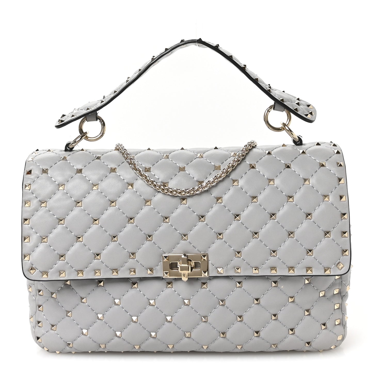 Nappa Large Rockstud Spike Shoulder Bag Pastel Grey