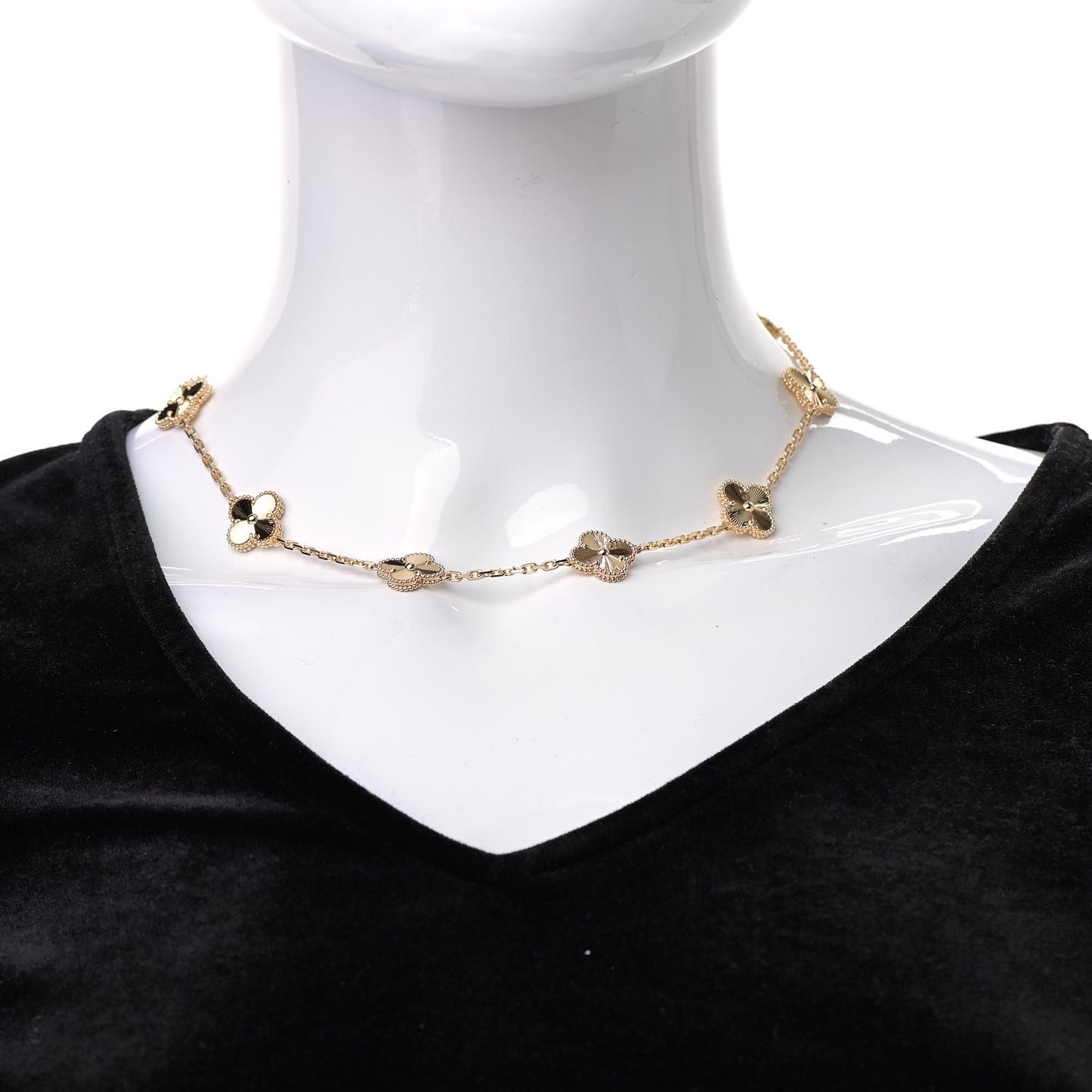 18K Yellow Gold 10 Motifs Guilloche Vintage Alhambra Necklace