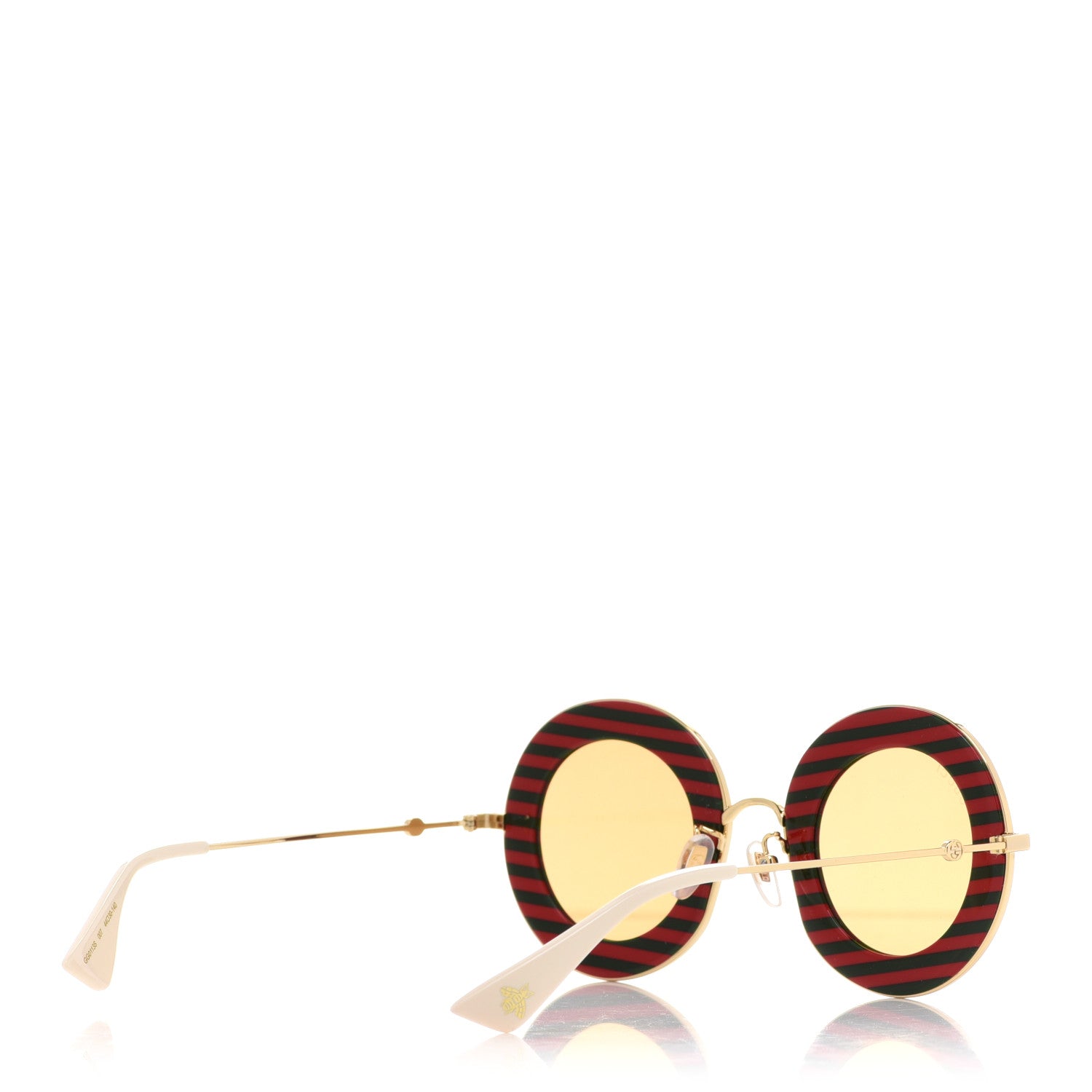 Gucci Metal Acetate Striped Maison Del'Amour Round Frame Sunglasses GG0113S Red Green 3 of 8