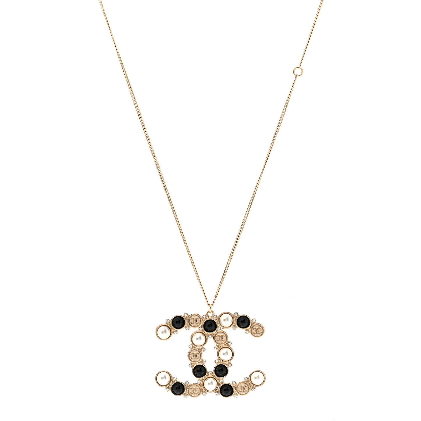 Crystal Pearl CC Chain Necklace Gold Black