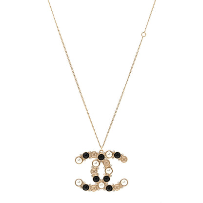 Chanel Crystal Pearl CC Chain Necklace Gold Black 1 of 7