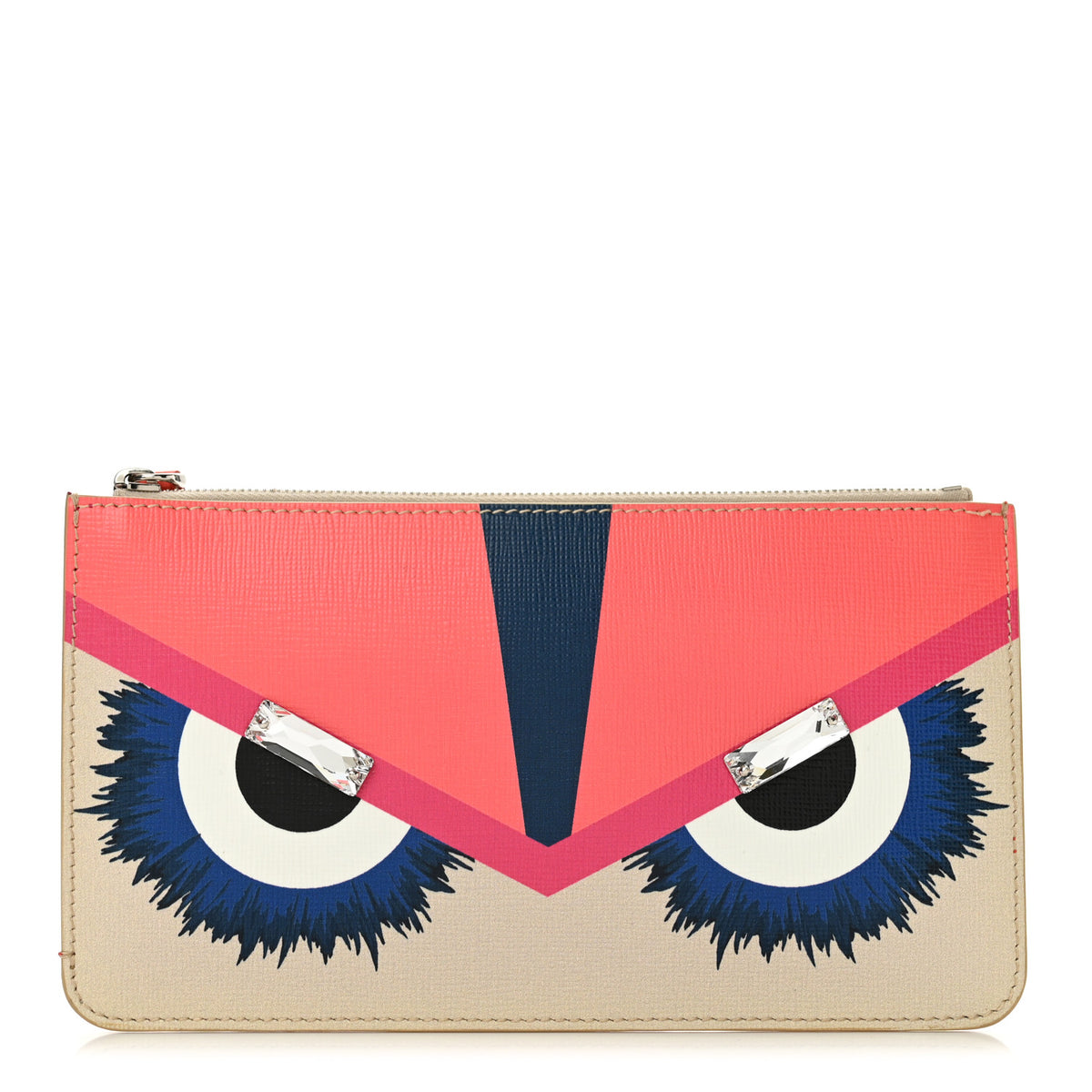 Fendi Vitello Elite Crystal Eye Monster Zip Pouch Bellini Multicolor 1 of 8