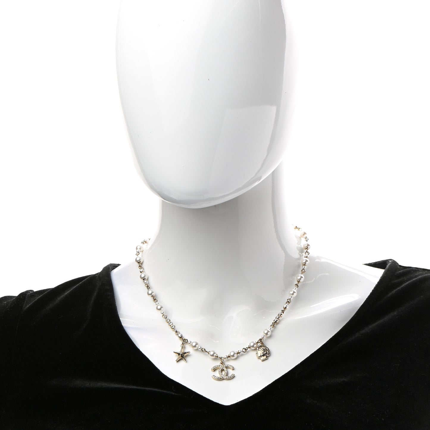 Pearl Crystal CC Star Short Necklace Gold