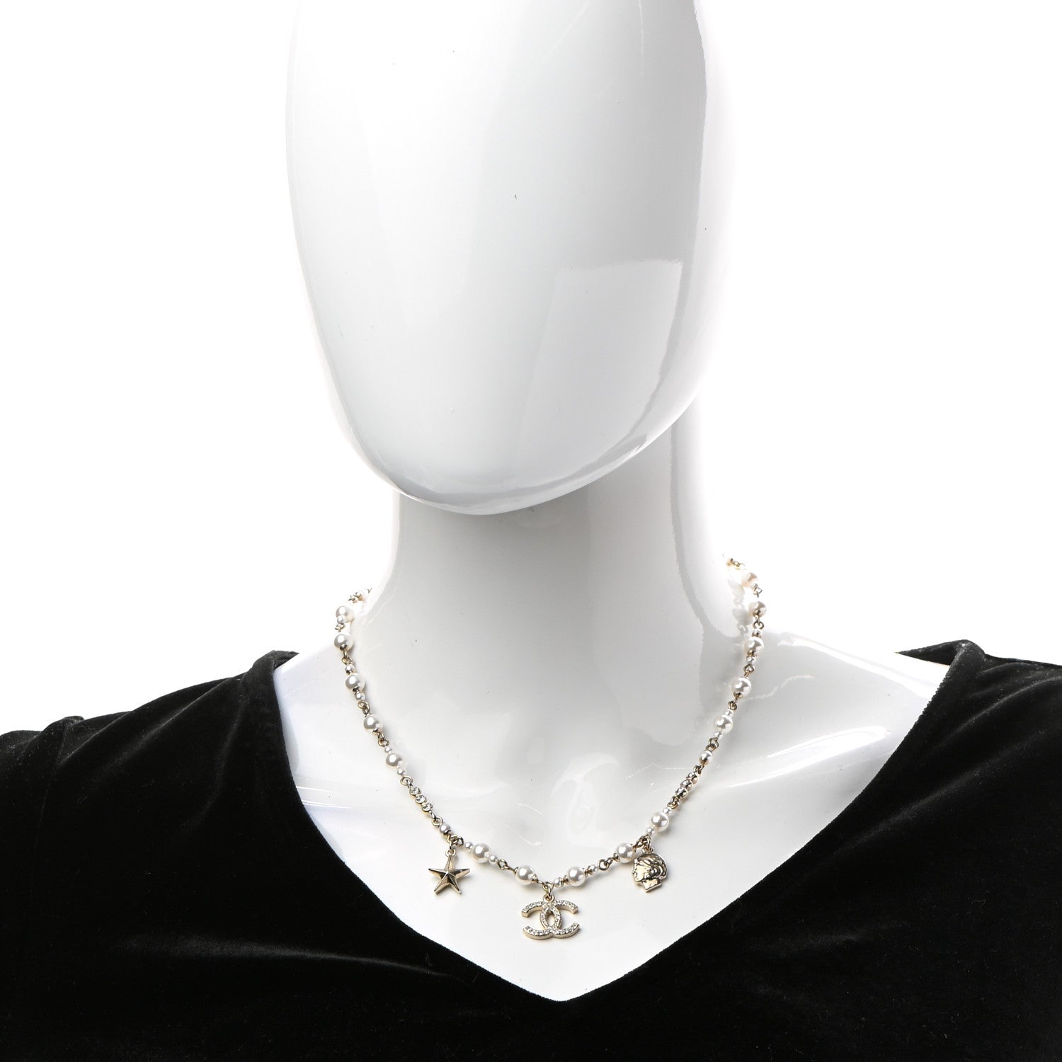Chanel Pearl Crystal CC Star Short Necklace Gold 2 of 5