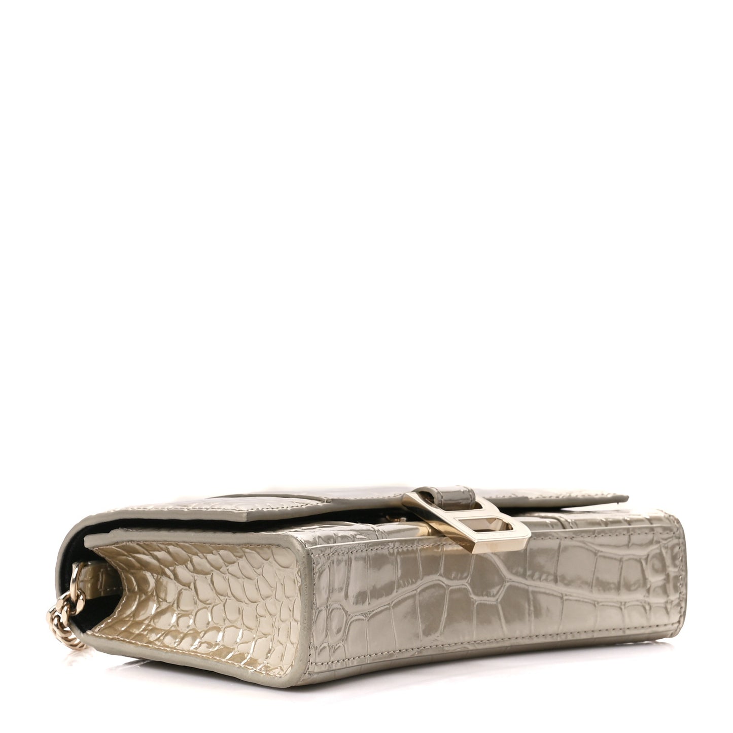 Shiny Calfskin Crocodile Embossed Hourglass Chain Bag Light Gold