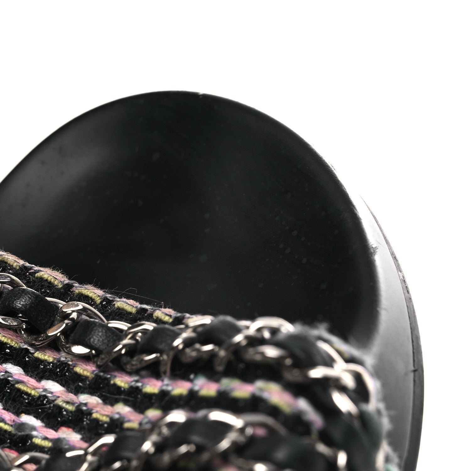 Chanel Tweed Lambskin Chain Flat Sandals 36 Black Multicolor 15 of 15