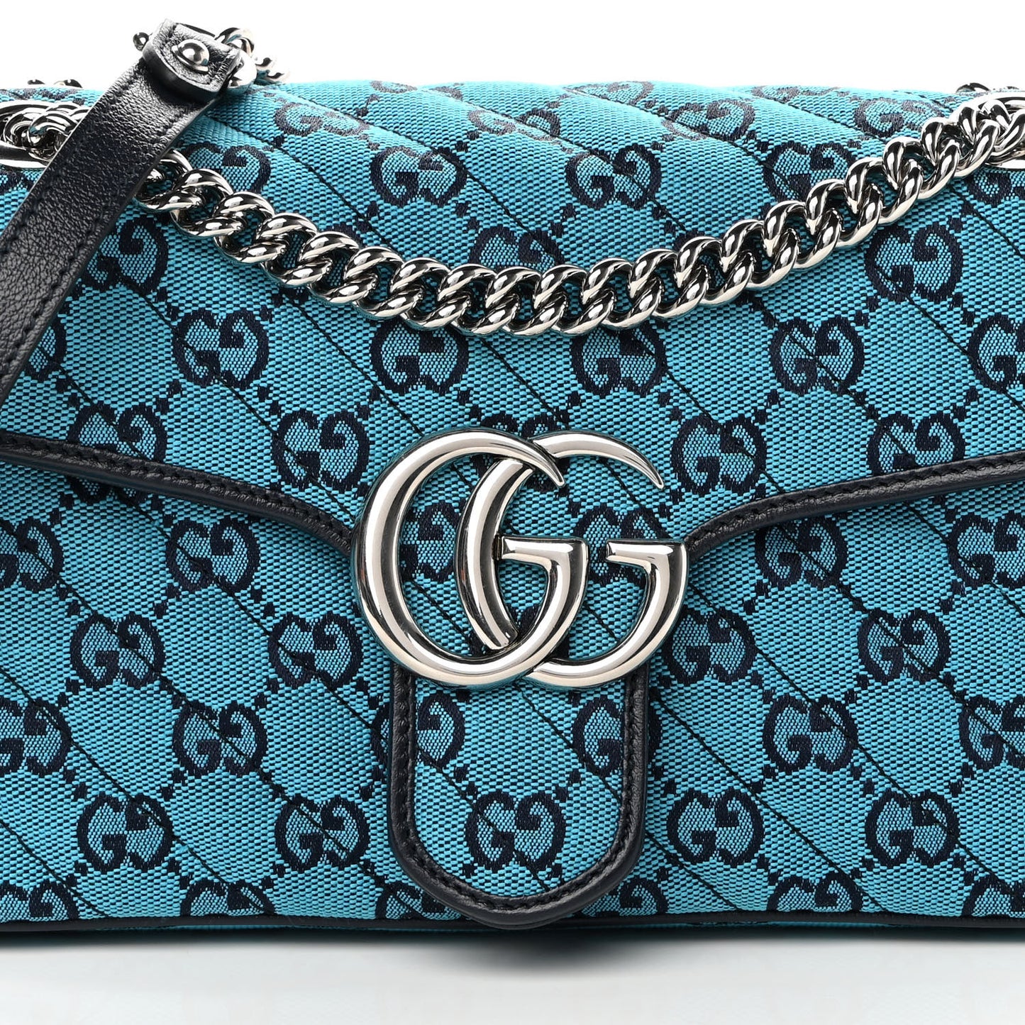 Monogram Multicolor Matelasse Diagonal Small GG Marmont Shoulder Bag Light Blue