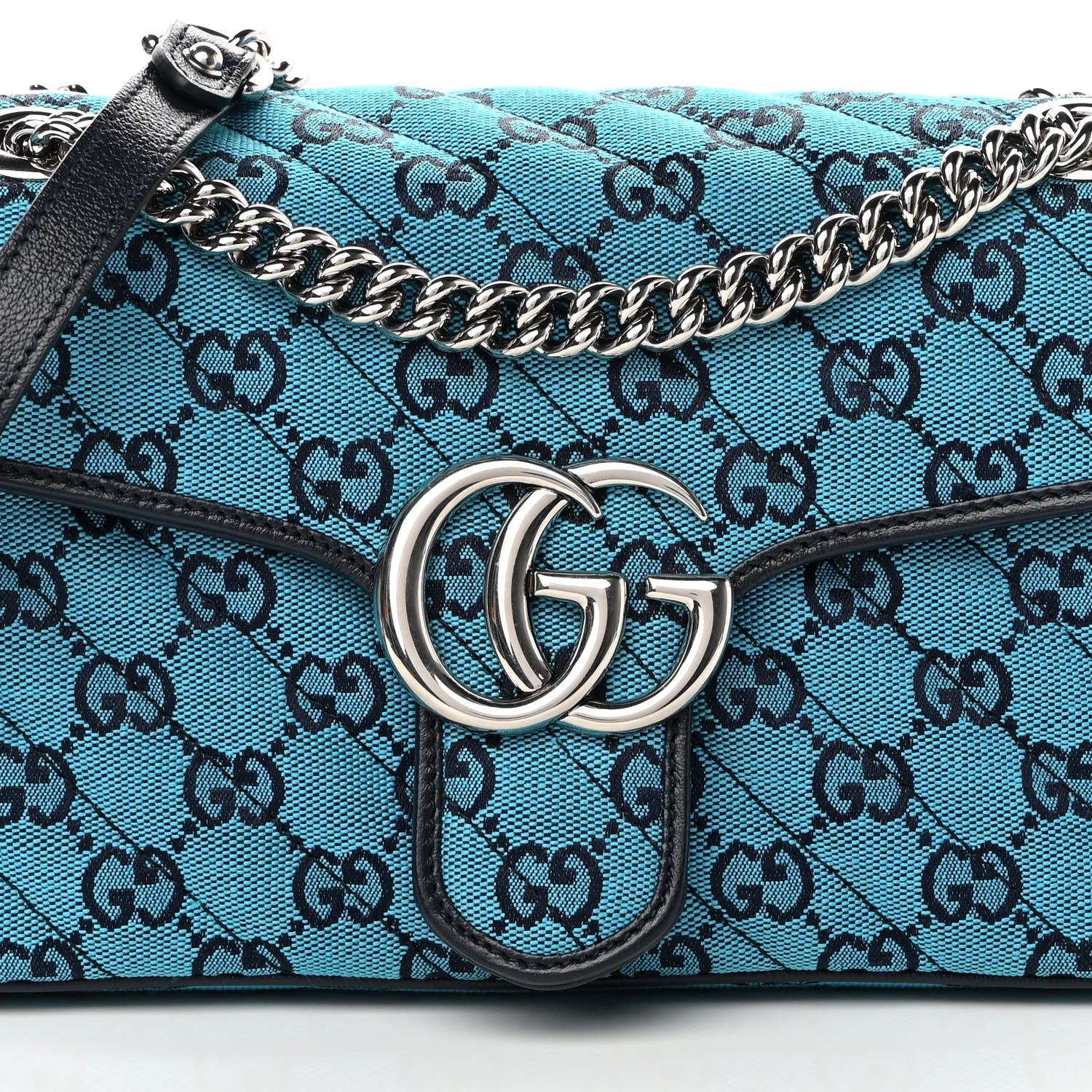 Gucci Monogram Multicolor Matelasse Diagonal Small GG Marmont Shoulder Bag Light Blue 8 of 10