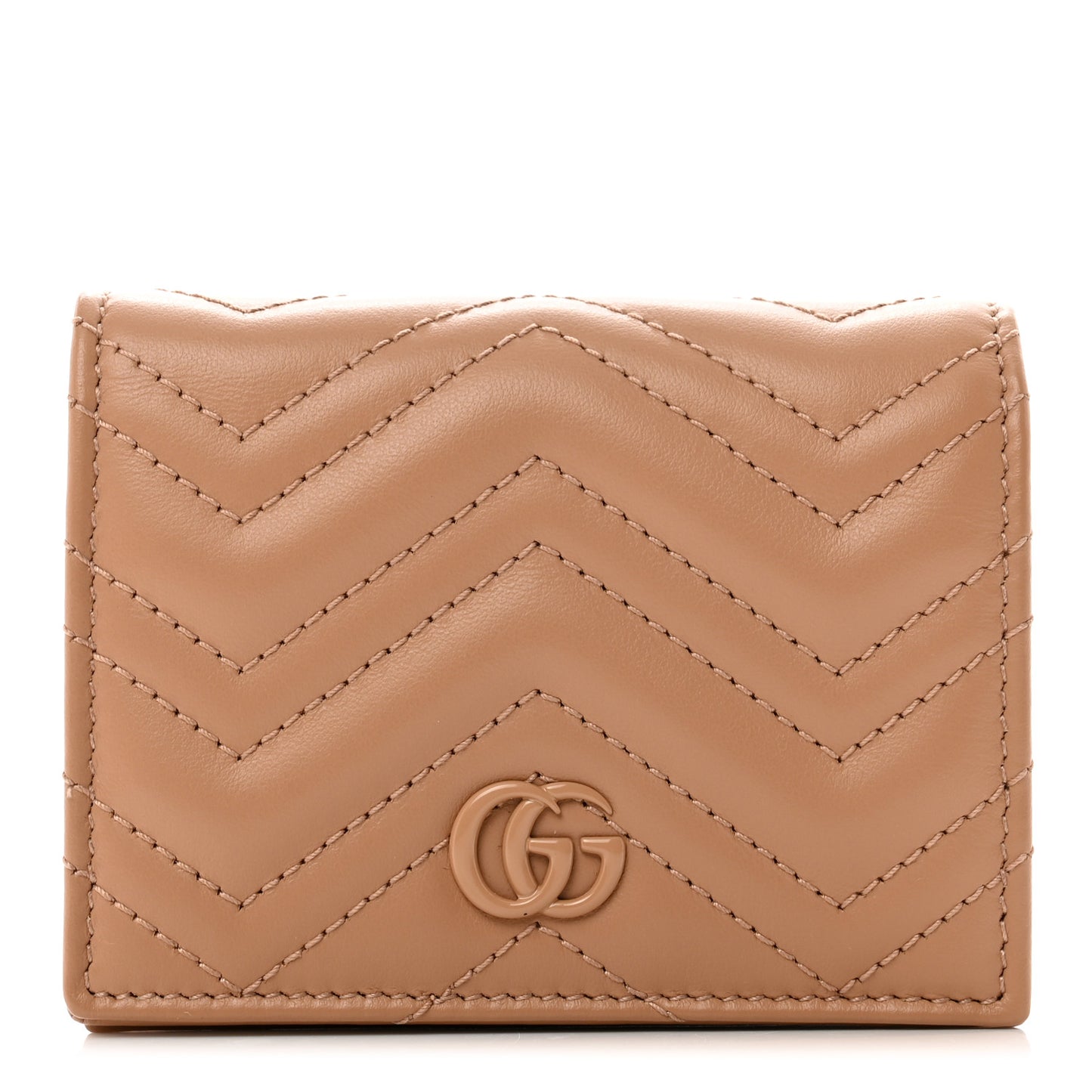 Calfskin Matelasse Monochrome GG Marmont Card Case Wallet Camelia