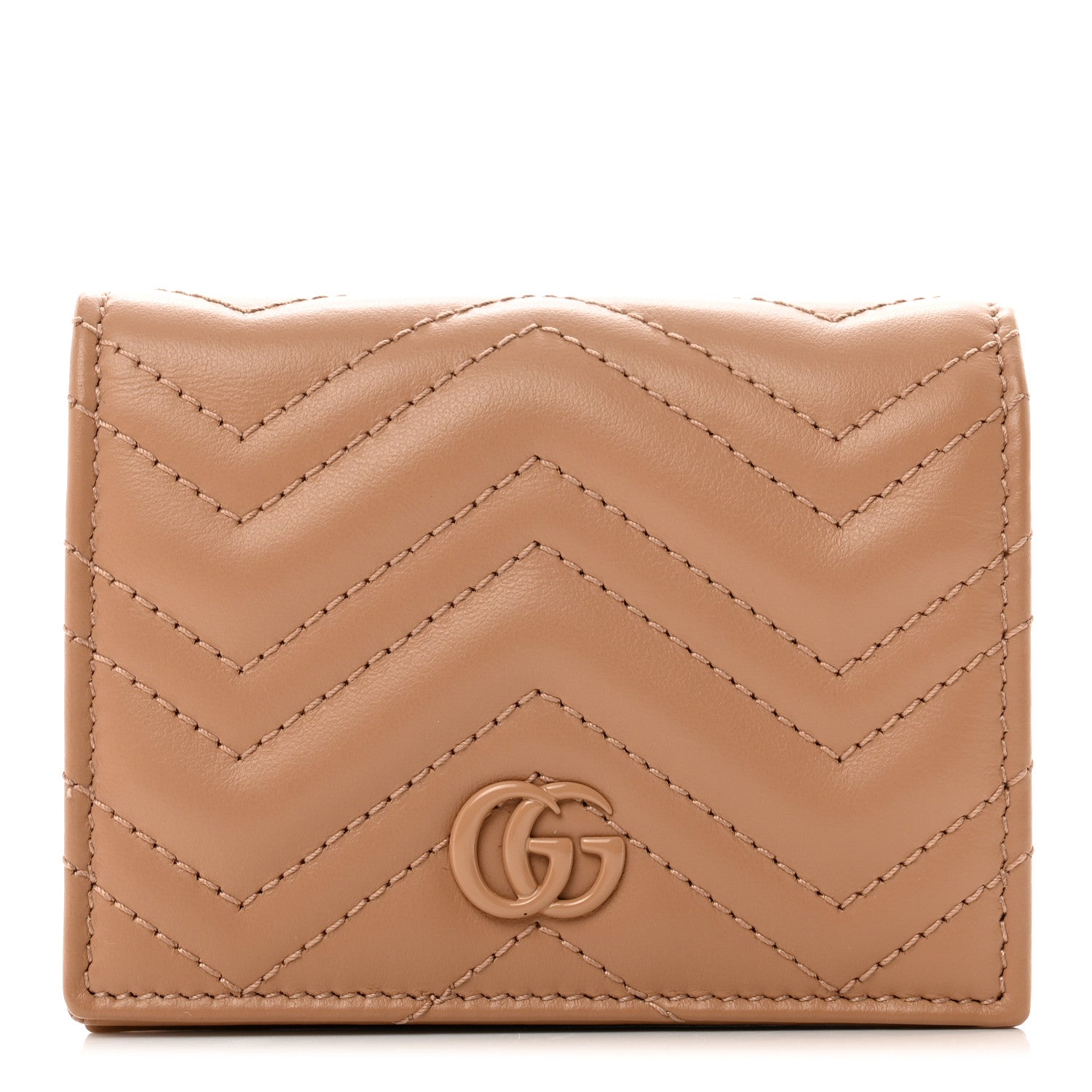 Gucci Calfskin Matelasse Monochrome GG Marmont Card Case Wallet Camelia 1 of 8