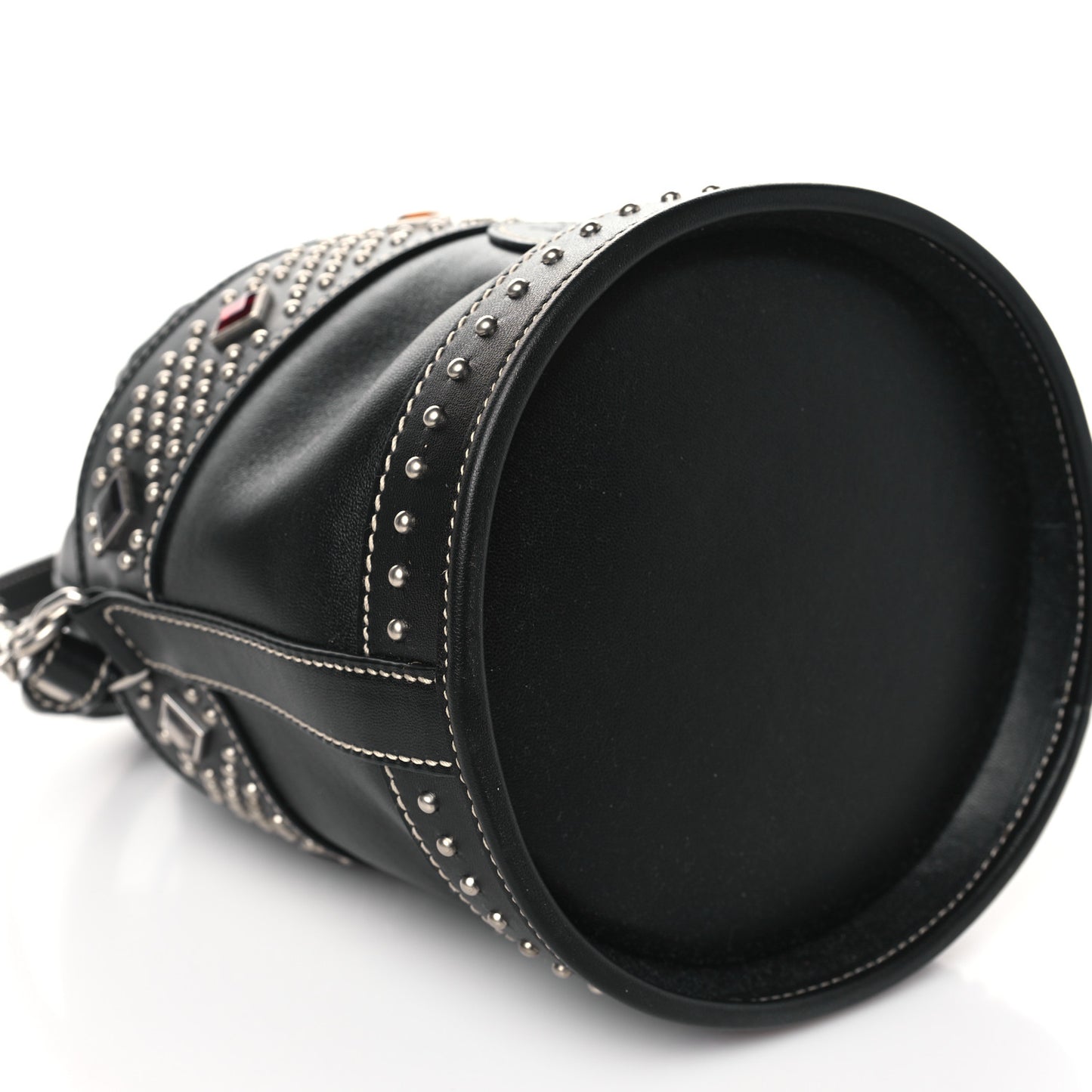 Smooth Calfskin Studded Small Bahia Drawstring Bucket Bag Black Multicolor
