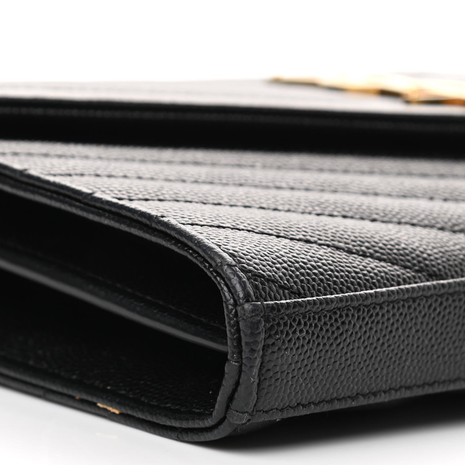 Saint Laurent Grain De Poudre Matelasse Chevron Monogram Chain Wallet Black 10 of 11