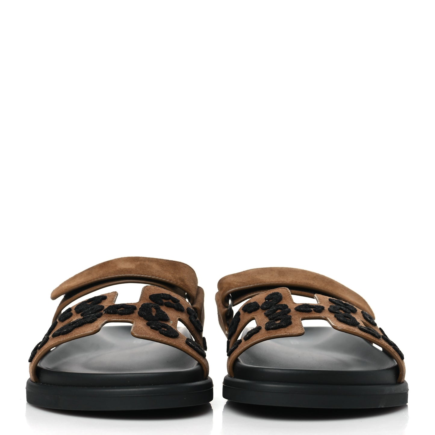 Suede Goatskin Tufted Leopard Womens Chypre Sandals 38.5 Brun Fume Black
