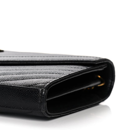 Saint Laurent Grain De Poudre Matelasse Chevron Monogram Chain Wallet Black 9 of 16