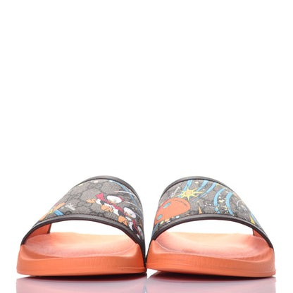 Gucci X DISNEY GG Supreme Monogram Donald Duck Mens Slide Sandals 8 Beige Ebony New Acero 2 of 7
