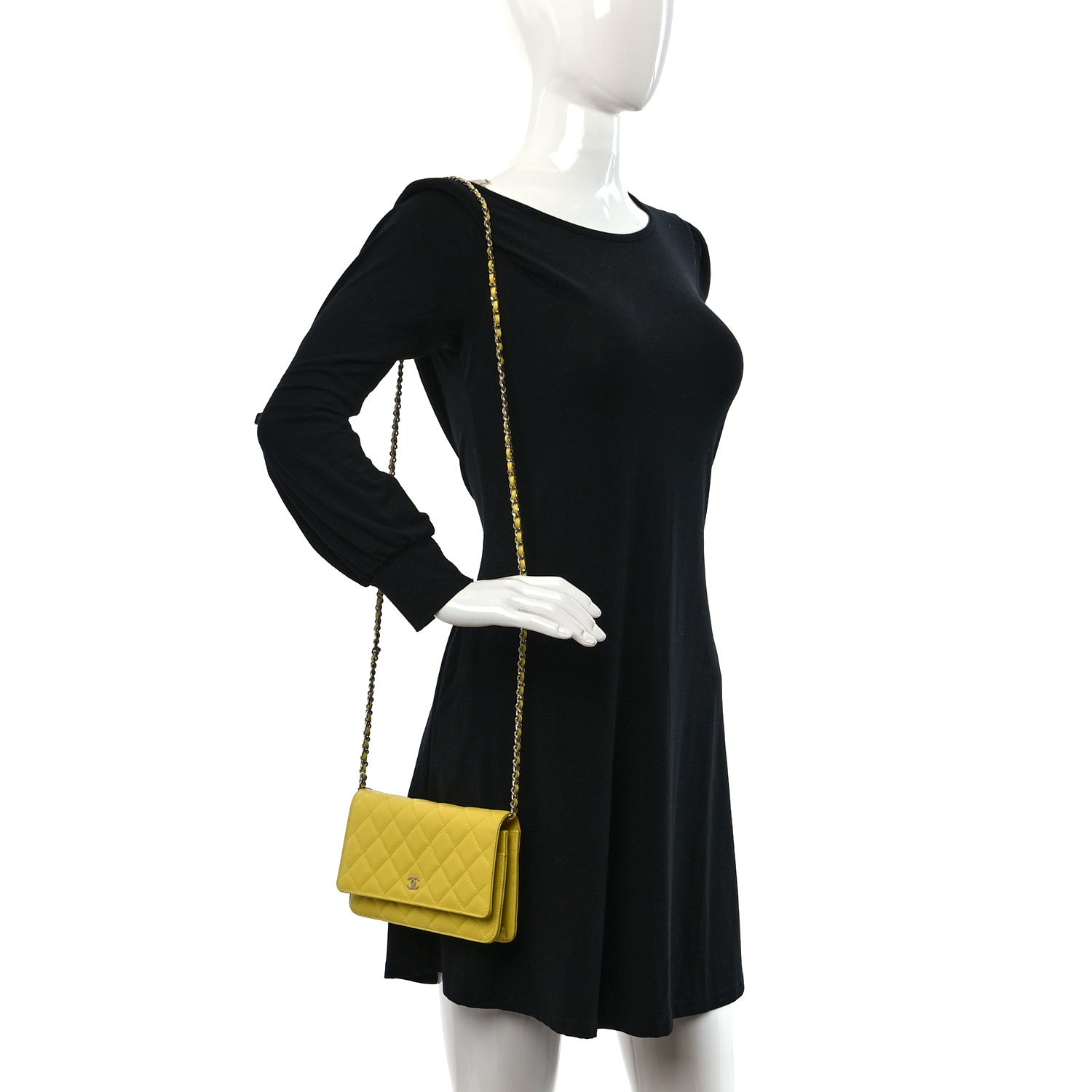 Chanel Caviar Quilted Wallet on Chain WOC Yellow 2 of 12