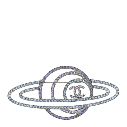 Chanel Crystal CC Planet Brooch Purple Light Blue Silver 1 of 6