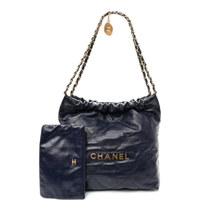 Chanel Shiny Calfskin Quilted Small Chanel 22 Navy 3 of 11