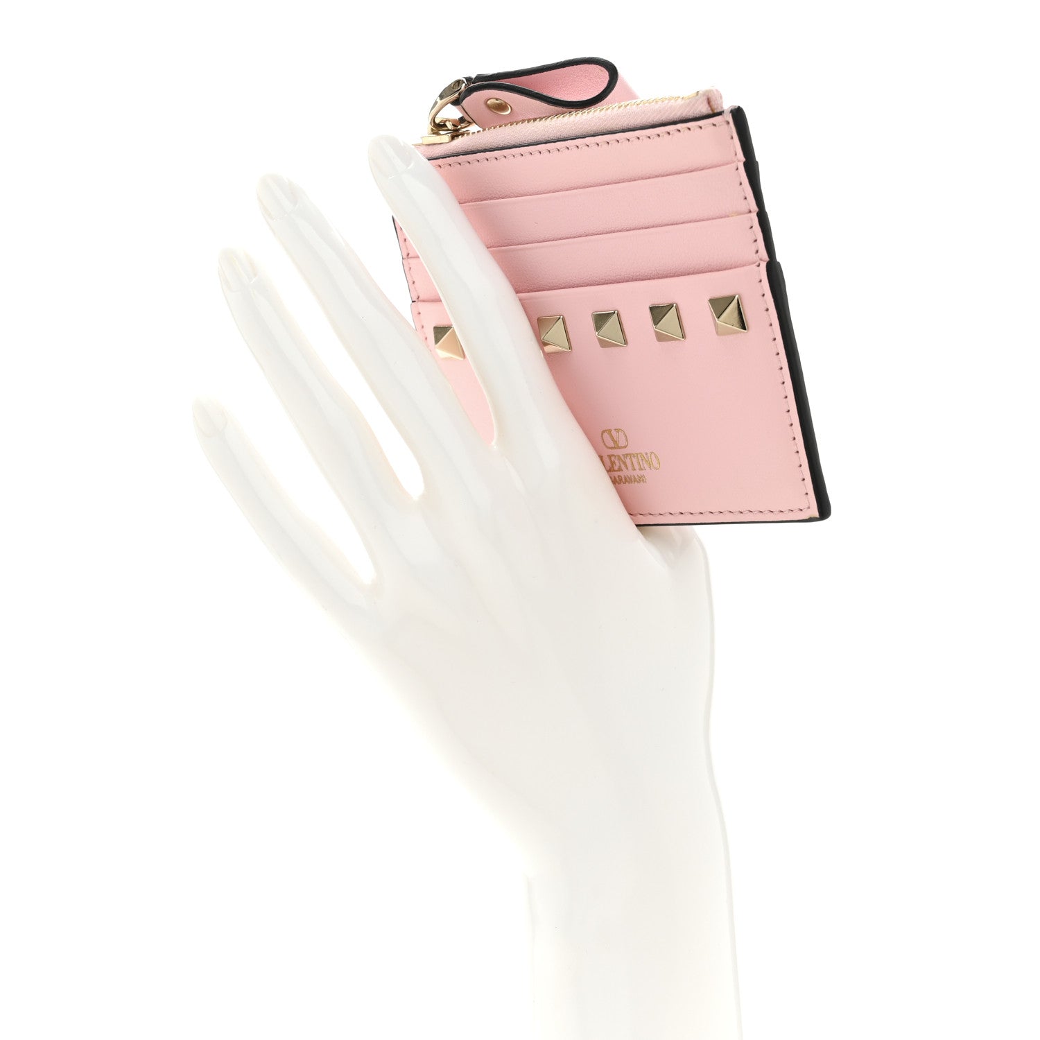 Valentino Garavani Vitello Rockstud Card Holder With Zipper Light Pink 2 of 6