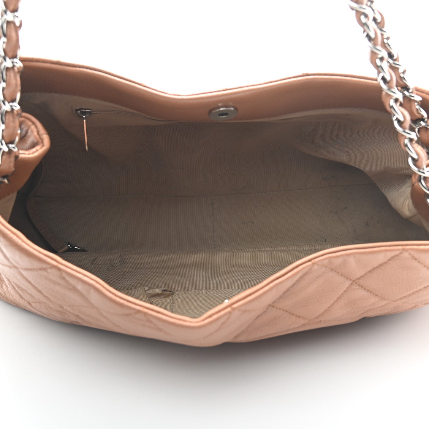 Caviar Quilted Expandable Zip Shoulder Bag Beige