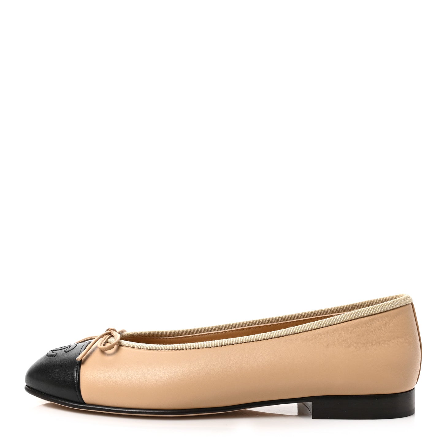 Lambskin Cap Toe CC Ballerina Flats 37.5 Beige Black